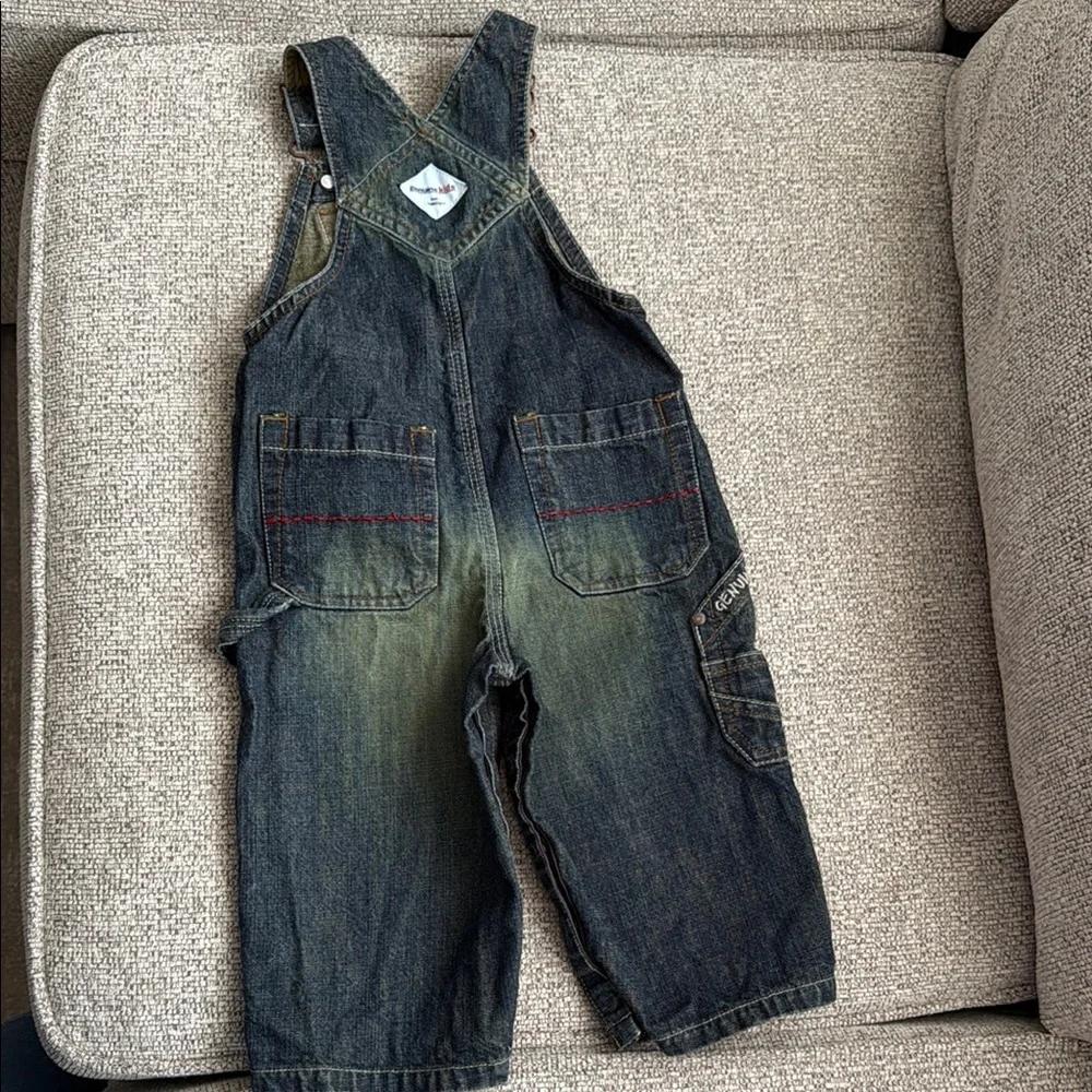 Toddler Boy Oshkosh Genuine Kids Jean Denim Rustic Wash Overalls Size 18 Months